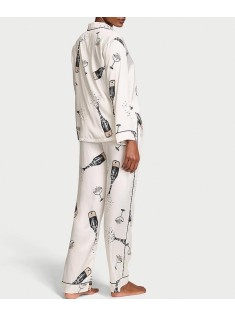 Пижама Glazed Satin Long Pajama Set Coconut White Champagne Bottles