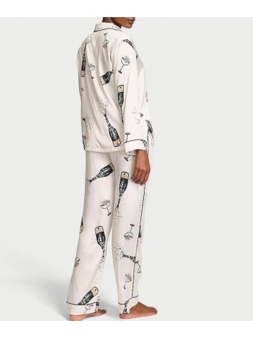 Пижама Glazed Satin Long Pajama Set Coconut White Champagne Bottles