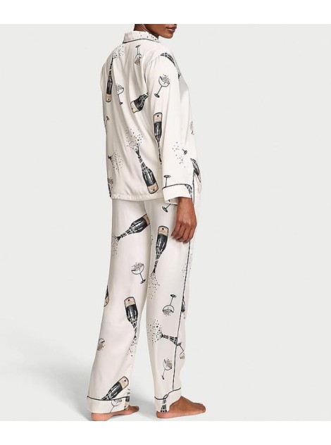 Пижама Glazed Satin Long Pajama Set Coconut White Champagne Bottles