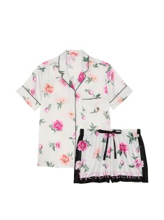  Піжама Glazed Satin Short Pajama Set Peony Floral