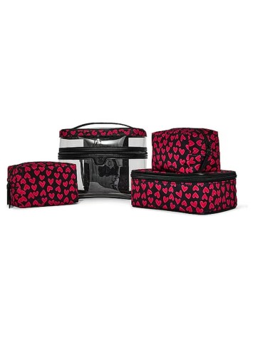 Косметичка Victoria's Secret  4-Piece Makeup Bag Set Black Grounded Heart