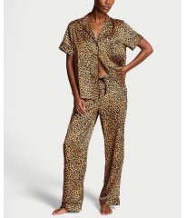 Піжама Glazed Satin Short-Sleeve Long Pajama Set Leopard