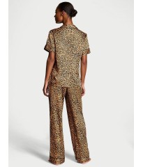 Піжама Glazed Satin Short-Sleeve Long Pajama Set Leopard