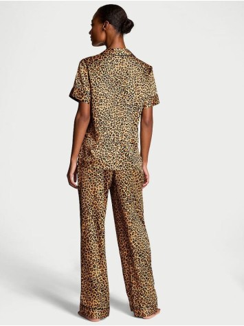 Піжама Glazed Satin Short-Sleeve Long Pajama Set Leopard