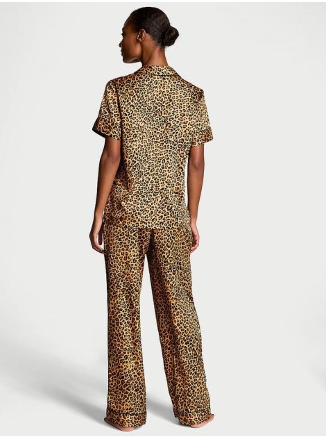 Піжама Glazed Satin Short-Sleeve Long Pajama Set Leopard