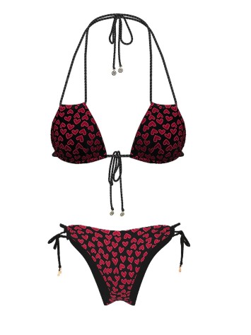 Купальник Twist Rope Convertible Triangle Bikini Top Itsy Set Black & Red Hearts