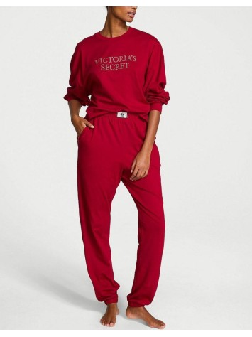 Пижама 100% Cotton Shine Long Pajama Set Red Lacquer Bling Patch