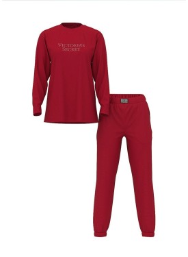 Пижама 100% Cotton Shine Long Pajama Set Red Lacquer Bling Patch