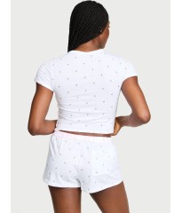 Піжама Cotton Lace Patch Short Pajama Set White Mini Palms