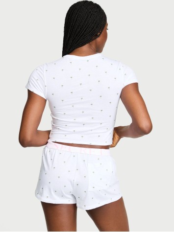 Піжама Cotton Lace Patch Short Pajama Set White Mini Palms