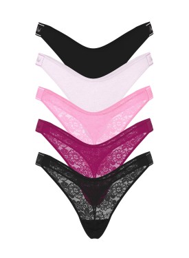 Набор трусиков 5-Pack Lace Logo Cotton High-Leg Thong Panties PINK