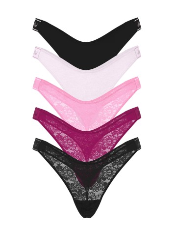 Набір трусиків 5-Pack Lace Logo Cotton High-Leg Thong Panties PINK