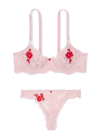 Комплект белья Unlined Balcony Lace Bra Thong Chalk Rose Pink