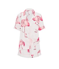 Піжама Signature Satin Short Pajama Set Coconut White Flamingos
