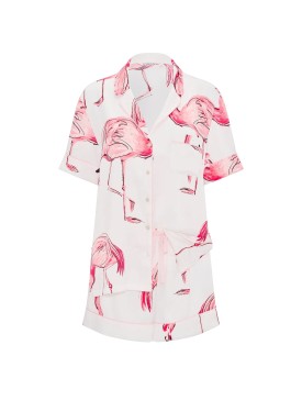 Піжама Signature Satin Short Pajama Set Coconut White Flamingos