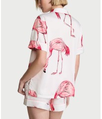 Піжама Signature Satin Short Pajama Set Coconut White Flamingos