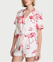 Піжама Signature Satin Short Pajama Set Coconut White Flamingos
