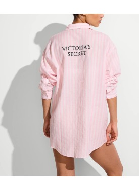 Удлиненная рубашка Heritage Stripe Linen Boyfriend Shirt Dress