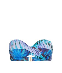 Купальник Twist Push-Up Bandeau Top Side-Sash Cheeky Bikini Bottom Blue Palms