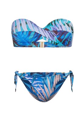 Купальник Twist Push-Up Bandeau Top Side-Sash Cheeky Bikini Bottom Blue Palms