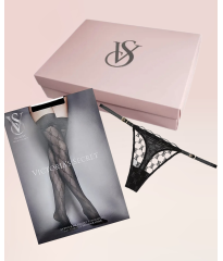 Набір трусики+панчохи  Logo Embroidery Thong Panty Black Set