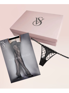 Набір трусики+панчохи  Logo Embroidery Thong Panty Black Set