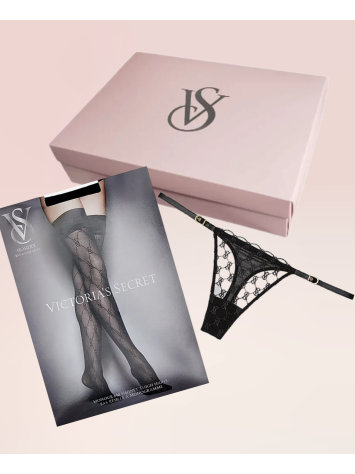 Набір трусики+панчохи  Logo Embroidery Thong Panty Black Set