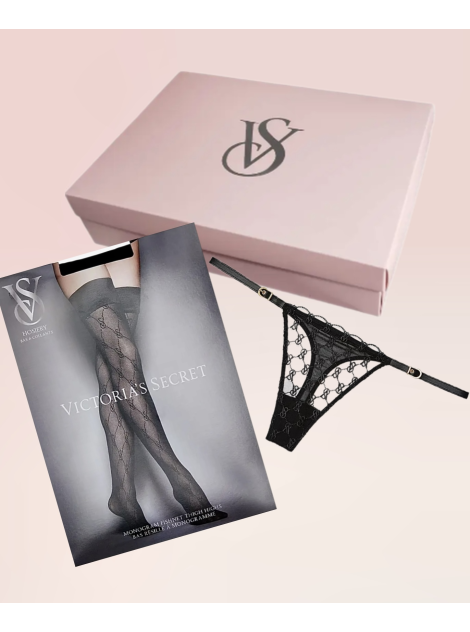 Набір трусики+панчохи  Logo Embroidery Thong Panty Black Set