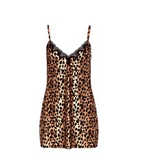 Пеньюар Satin Rose Lace-Trim Mini Slip Dress Leopard