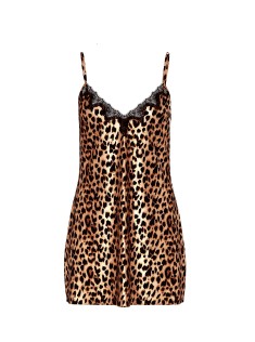 Пеньюар Satin Rose Lace-Trim Mini Slip Dress Leopard