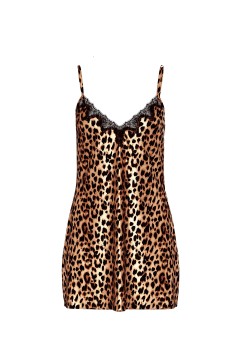 Пеньюар Satin Rose Lace-Trim Mini Slip Dress Leopard