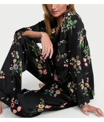 Піжама Signature Satin Long Pajama Set Black Botanical