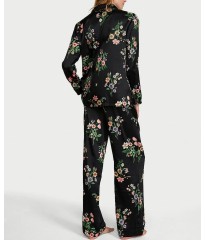 Піжама Signature Satin Long Pajama Set Black Botanical