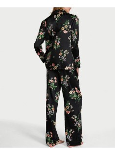 Піжама Signature Satin Long Pajama Set Black Botanical