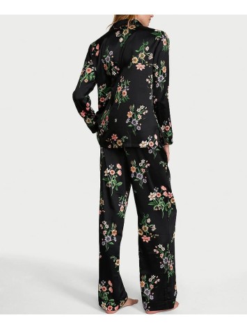 Пижама Signature Satin Long Pajama Set Black Botanical