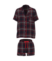Піжама Flannel Short Pajama Set Black Red Plaid