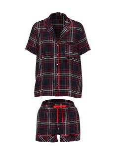 Піжама Flannel Short Pajama Set Black Red Plaid