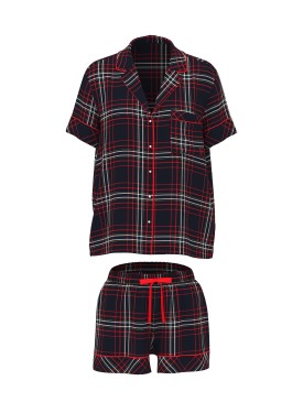 Піжама Flannel Short Pajama Set Black Red Plaid