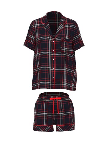 Пижама Flannel Short Pajama Set Black Red Plaid