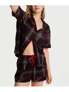 Піжама Flannel Short Pajama Set Black Red Plaid