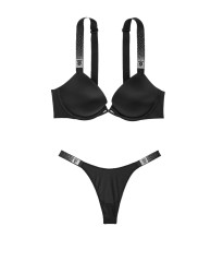 Комплект Push Up Scattered Shine Strap Bra Thong Set Black