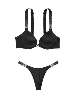 Комплект Push Up Scattered Shine Strap Bra Thong Set Black