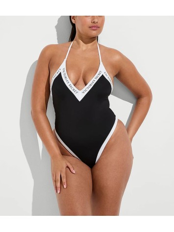Сплошной купальник Iconic Logo Plunge One-Piece Swimsuit Black