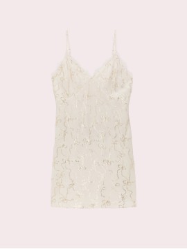 Пеньюар PINK x LoveShackFancy Satin Mini Dress Coconut White Bling Ribbon