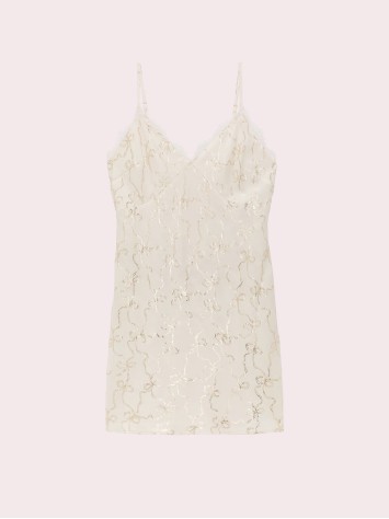  Пеньюар PINK x LoveShackFancy Satin Mini Dress Coconut White Bling Ribbon