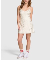  Пеньюар PINK x LoveShackFancy Satin Mini Dress Coconut White Bling Ribbon