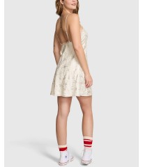  Пеньюар PINK x LoveShackFancy Satin Mini Dress Coconut White Bling Ribbon