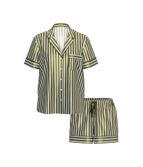 Піжама Glazed Satin Short Pajama Set Green Chamelon Stripe