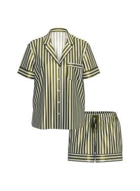Піжама Glazed Satin Short Pajama Set Green Chamelon Stripe