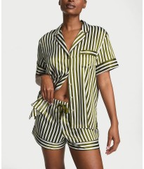 Піжама Glazed Satin Short Pajama Set Green Chamelon Stripe